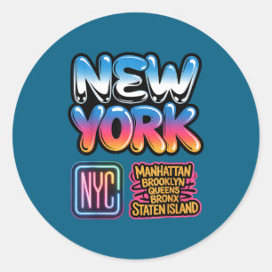 New york city skyline bronx queens manhattan staat ronde sticker