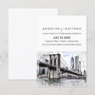 New York City Skyline Brooklyn Huwelijksuitnodigin Kaart