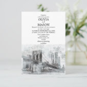 New York City Skyline Brooklyn Wedding Invitation Kaart (Staand voorkant)