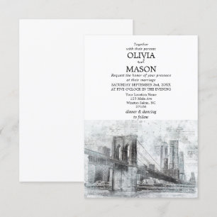 New York City Skyline Brooklyn Wedding Invitation Kaart