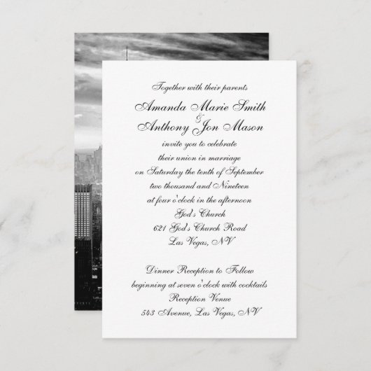New York City Skyline Brooklyn Wedding Invitation Kaart (Voorkant / Achterkant)