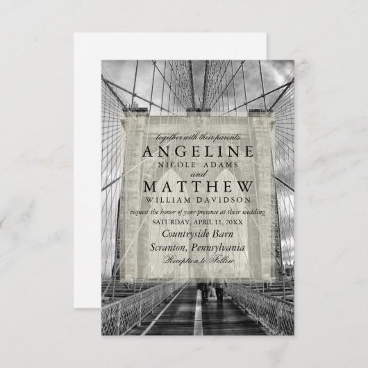 New York City Skyline Brooklyn Wedding Invitation Kaart (Voorkant / Achterkant)
