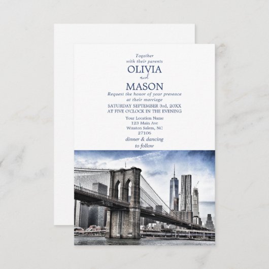 New York City Skyline Brooklyn Wedding Invitation Kaart (Voorkant / Achterkant)