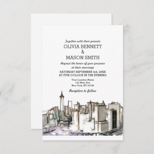 New York City Skyline Brooklyn Wedding Invitation Kaart (Voorkant / Achterkant)