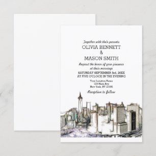 New York City Skyline Brooklyn Wedding Invitation Kaart