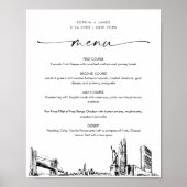 New York City Skyline Bruiloft Menu Sign Poster (Voorkant)