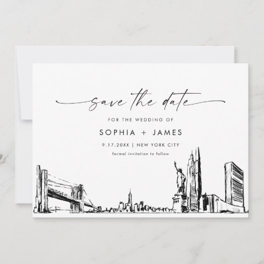 New York City Skyline Bruiloft Save the Date Kaart (Voorkant)