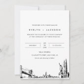 New York City Skyline bruiloft uitnodigen met foto Kaart (Voorkant)