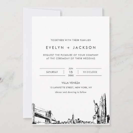 New York City Skyline bruiloft uitnodigen met foto Kaart (Voorkant)