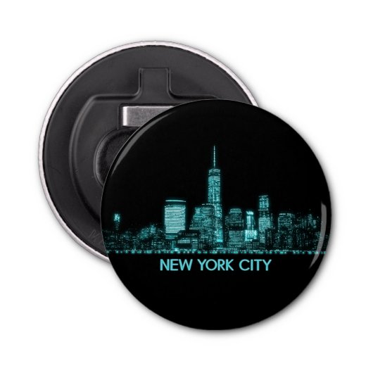 New York City Skyline Button Flesopener (Voorkant)