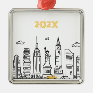 New York City Skyline & Cab Custom Year Ornament