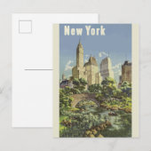 New York City Skyline Central Park  Retro Briefkaart (Voorkant / Achterkant)