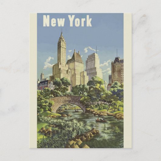 New York City Skyline Central Park  Retro Briefkaart (Voorkant)