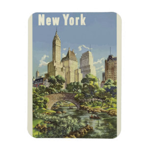 New York City Skyline Central Park  Retro Magneet