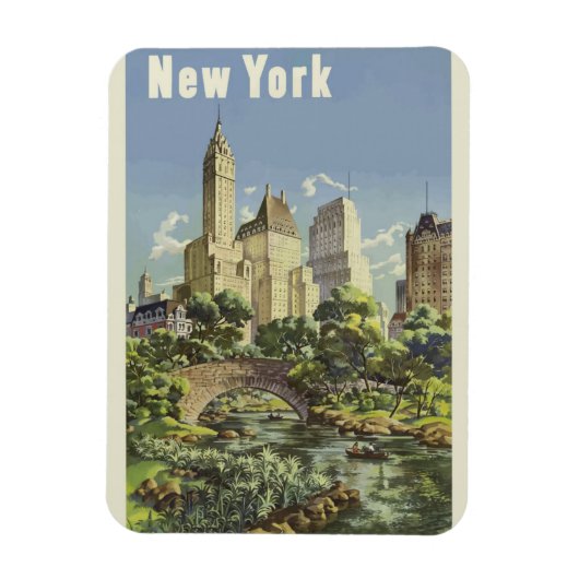 New York City Skyline Central Park  Retro Magneet (Verticaal)