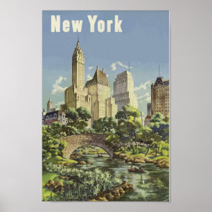 New York City Skyline Central Park  Retro Poster