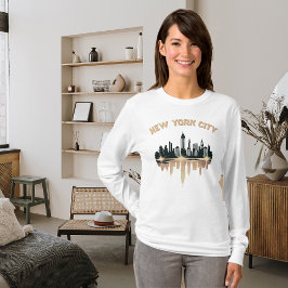 New York City Skyline Champagne Shimmer White T-shirt
