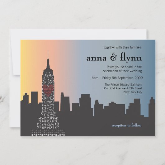 New York City Skyline Cityscape Wedding Invitation Kaart (Voorkant)