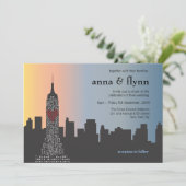 New York City Skyline Cityscape Wedding Invitation Kaart (Staand voorkant)