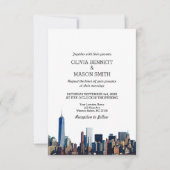 New York City Skyline Cityscape Wedding Invitation Kaart (Voorkant)