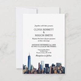 New York City Skyline Cityscape Wedding Invitation Kaart