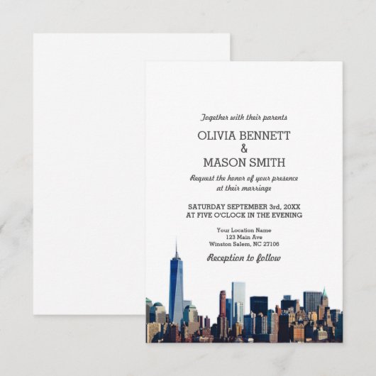 New York City Skyline Cityscape Wedding Invitation Kaart (Voorkant / Achterkant)