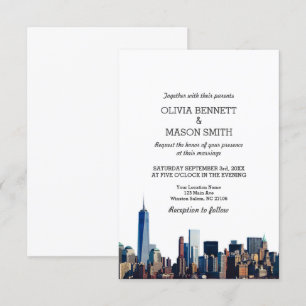 New York City Skyline Cityscape Wedding Invitation Kaart