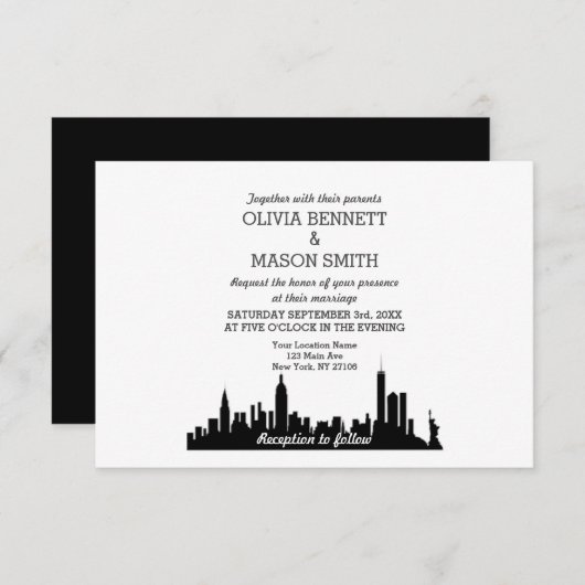New York City Skyline Cityscape Wedding Invitation Kaart (Voorkant / Achterkant)