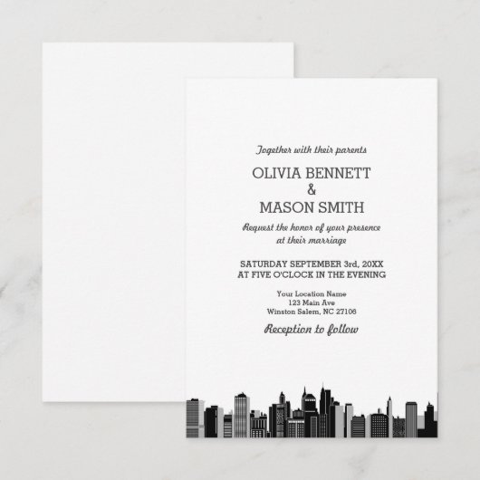 New York City Skyline Cityscape Wedding Invitation Kaart (Voorkant / Achterkant)