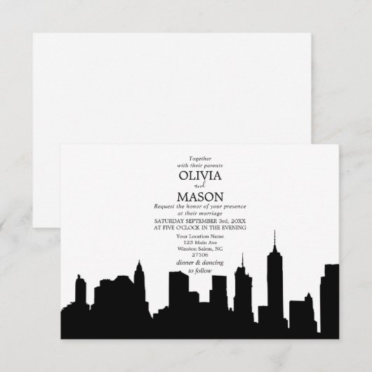 New York City Skyline Cityscape Wedding Invitation Kaart (Voorkant / Achterkant)