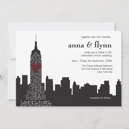 New York City Skyline Cityscape Wedding Invitation Kaart (Voorkant)