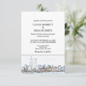 New York City Skyline Cityscape Wedding Invitation Kaart (Staand voorkant)