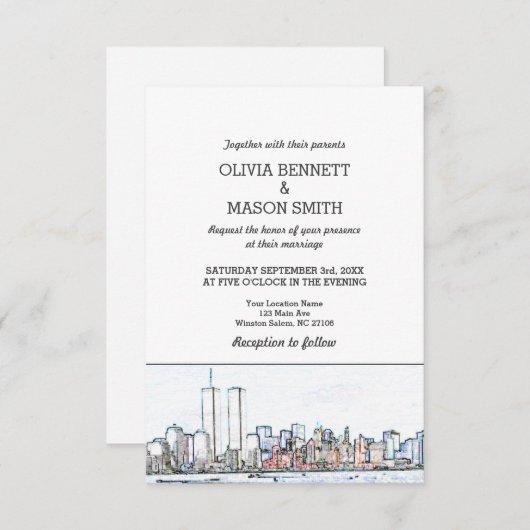 New York City Skyline Cityscape Wedding Invitation Kaart (Voorkant / Achterkant)