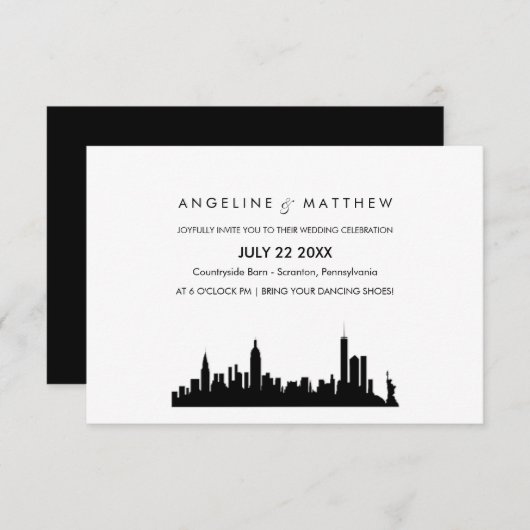 New York City Skyline Cityscape Wedding Invitation Kaart (Voorkant / Achterkant)