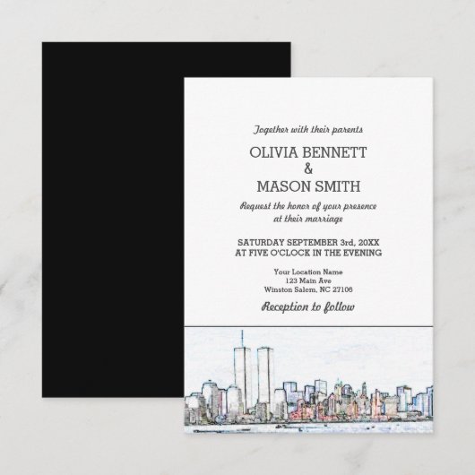 New York City Skyline Cityscape Wedding Invitation Kaart (Voorkant / Achterkant)