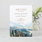 New York City Skyline Dawn Save-the-Date Kaart (Staand voorkant)
