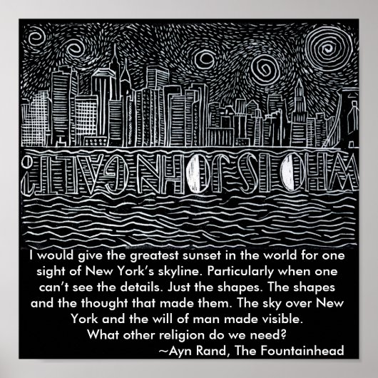 New York City Skyline die uitzoekt wie John Galt i Poster (Voorkant)