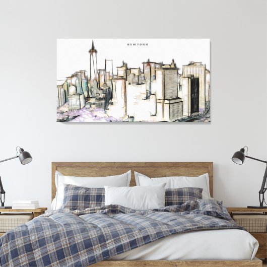 New york City Skyline Drawing Canvas Afdruk (Insitu (Slaapkamer))