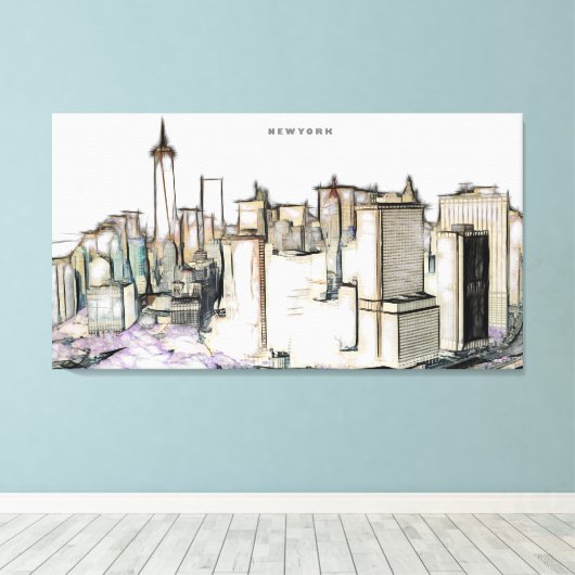 New york City Skyline Drawing Canvas Afdruk (Insitu (Houten vloer))