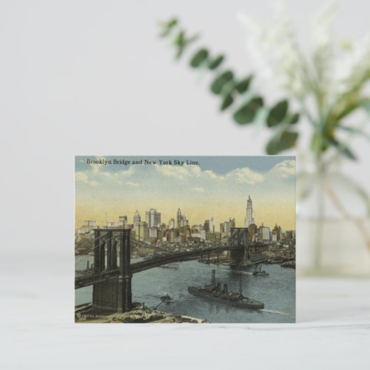  New York City Skyline en Brooklyn Bridge. Briefkaart (Staand voorkant)