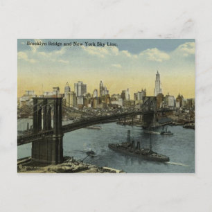  New York City Skyline en Brooklyn Bridge. Briefkaart