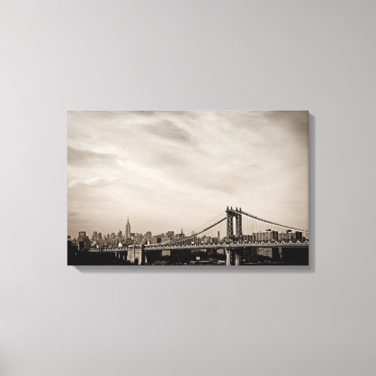 New York City Skyline en Manhattan Bridge Canvas Afdruk (Voorkant)