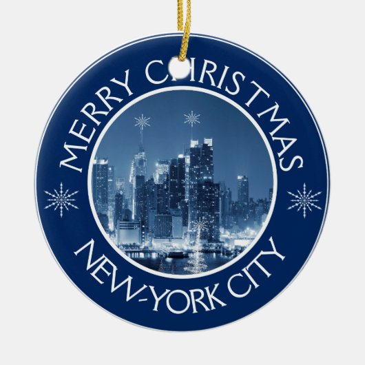 New-York City Skyline Foto met kerstcadeautjes Keramisch Ornament (Voorkant)