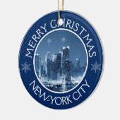 New-York City Skyline Foto met kerstcadeautjes Keramisch Ornament (Links)