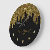 New York City Skyline | Golden Confetti Glitter Grote Klok (Hoek)