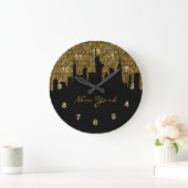 New York City Skyline | Golden Confetti Glitter Grote Klok (Huis)