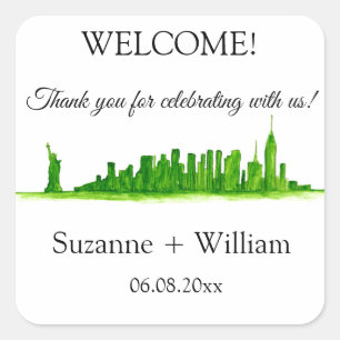 NEW YORK CITY skyline Green Favors Weddenschappen Vierkante Sticker