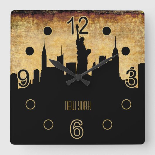New York City Skyline |  grunststijl Vierkante Klok (Voorkant)