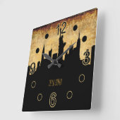 New York City Skyline |  grunststijl Vierkante Klok (Hoek)