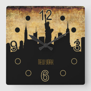 New York City Skyline    grunststijl Vierkante Klok
